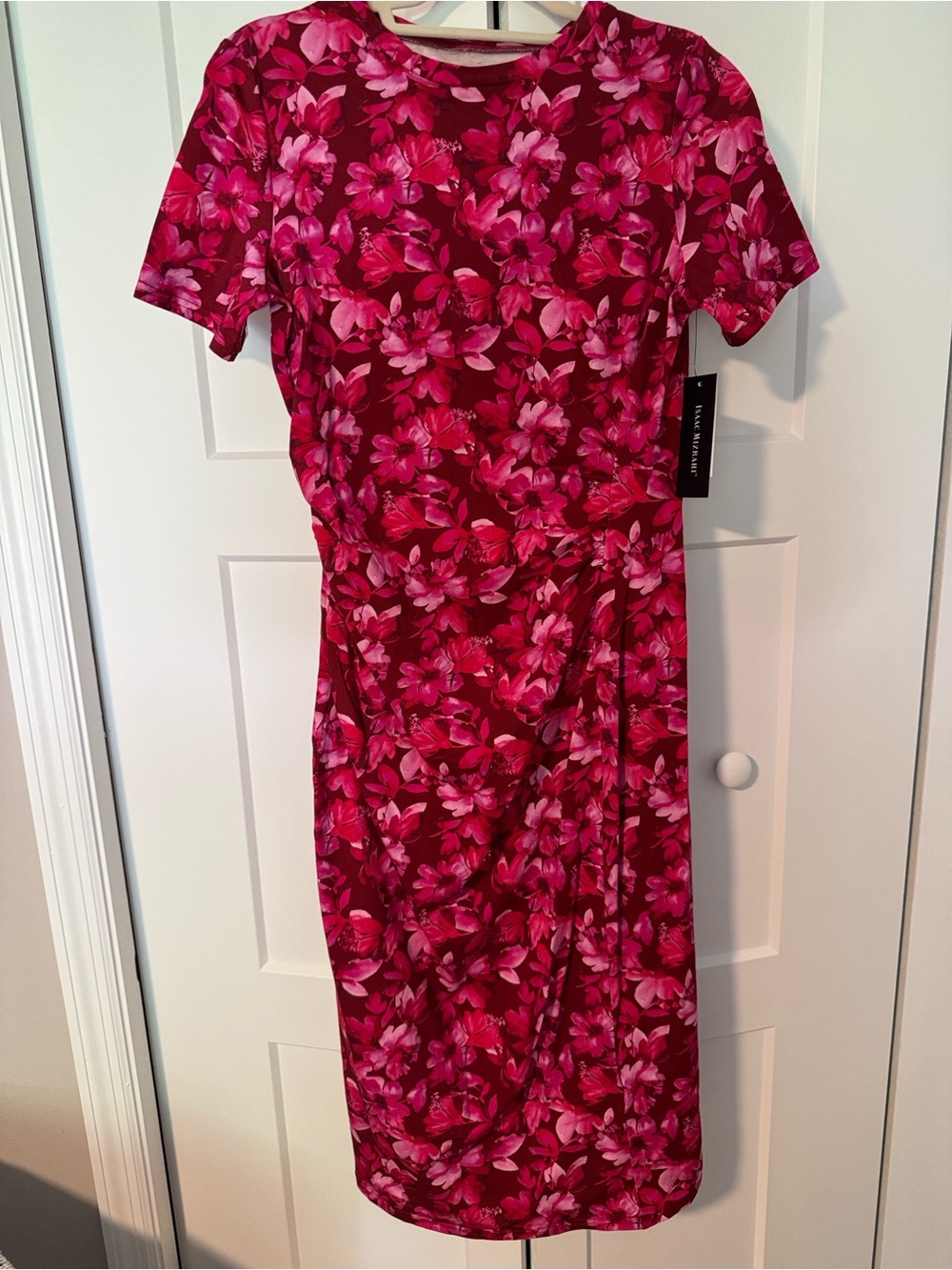 NWT Isaac Mizrahi Floral Short-Sleeve Sheath Dress in Fuchsia Pink - Picture 7 of 8